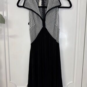 VTG Cache Black and White Strapless Maxi Dress with Patterned Bodice